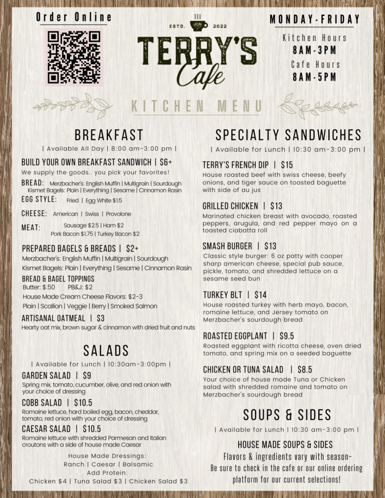 Menu Terry's Cafe