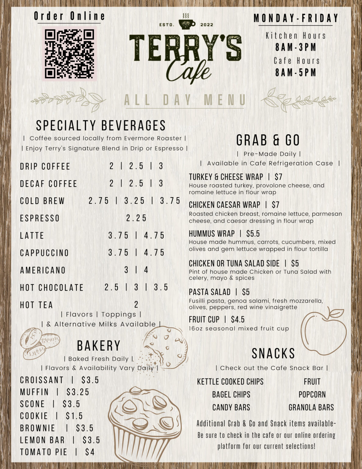 Menu Terry's Cafe